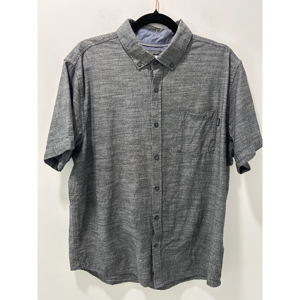 Hurley Mens Short Sleeve Woven Button Down Shirt Gray 100% Cotton L HMS22-04353